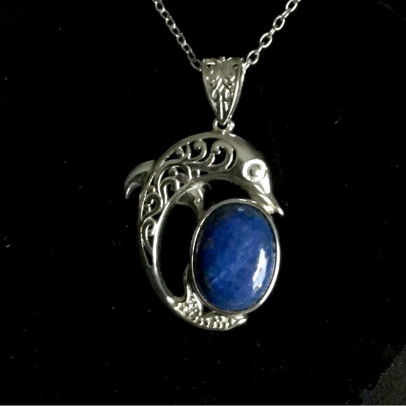 Lapis Lazuli Dolphin Pendant in Platinum Over Copper With Magnet - Picture 7 of 7